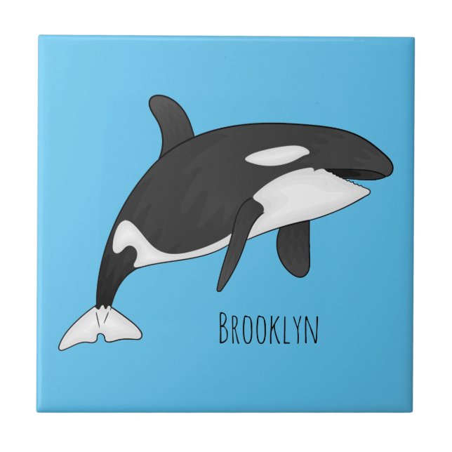 Killer whale cartoon illustration ceramic tile (Front)