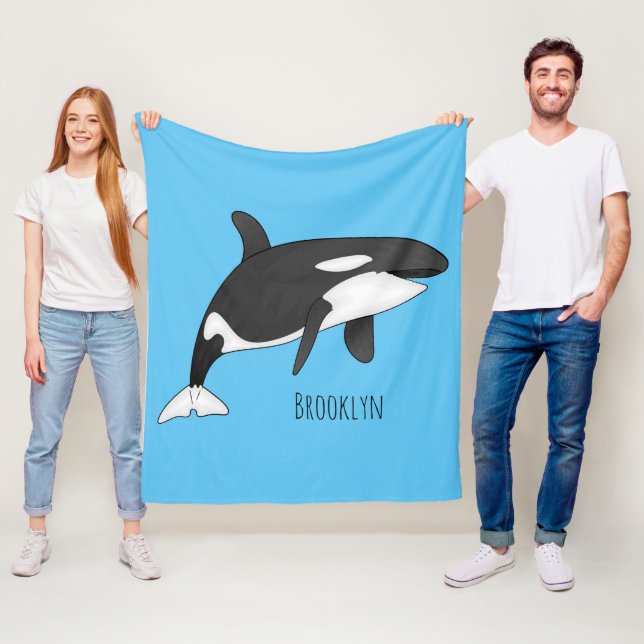 Killer whale cartoon illustration  fleece blanket (In Situ)