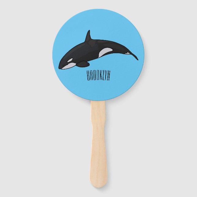 Killer whale cartoon illustration hand fan (Front)