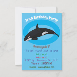 Killer whale cartoon illustration invitation