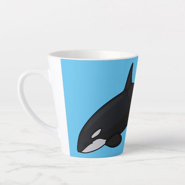 Killer whale cartoon illustration latte mug (Left)