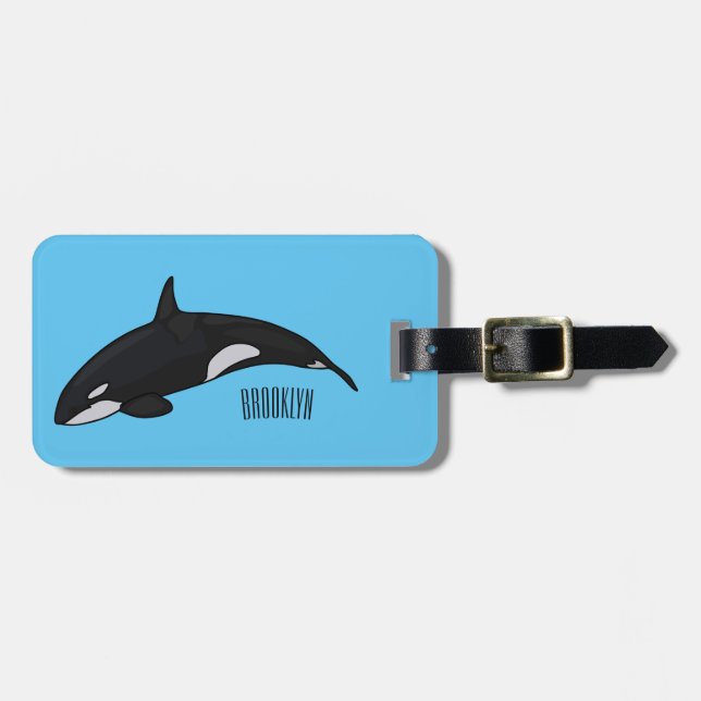 Killer whale cartoon illustration luggage tag (Front Horizontal)
