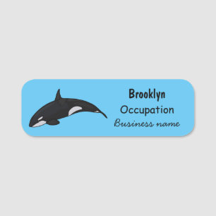Killer whale cartoon illustration name tag