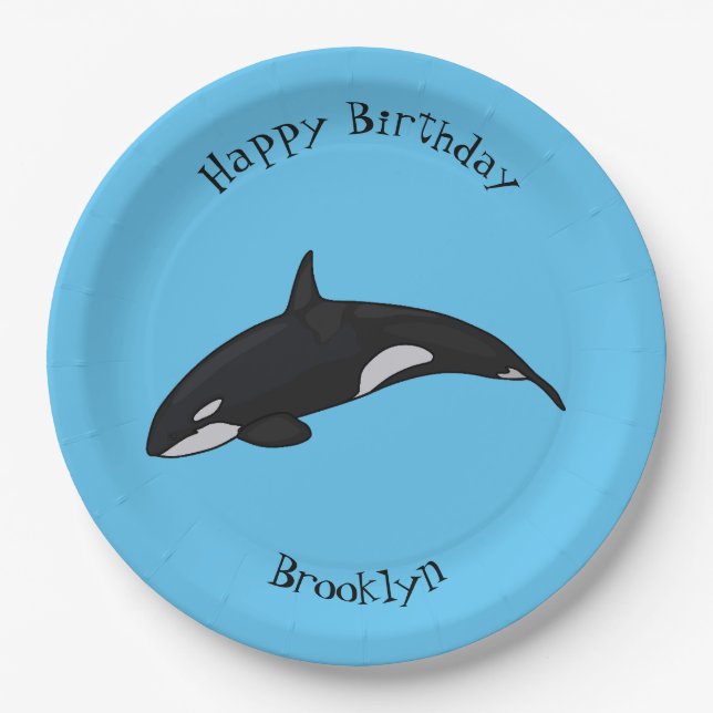 Killer whale cartoon illustration paper plate (Front)