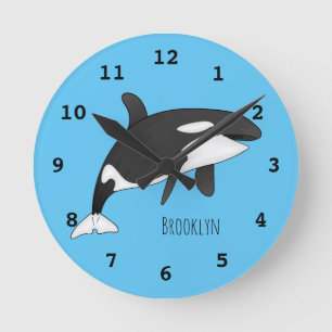 Killer whale cartoon illustration  round clock
