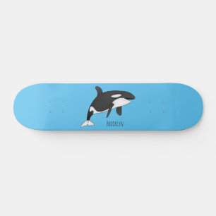 Killer whale cartoon illustration skateboard