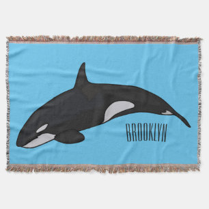 Killer whale cartoon illustration throw blanket