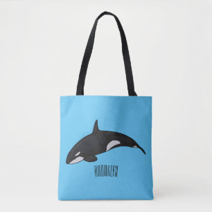 Killer whale cartoon illustration tote bag