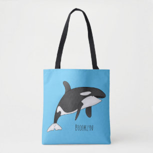 Killer whale cartoon illustration tote bag