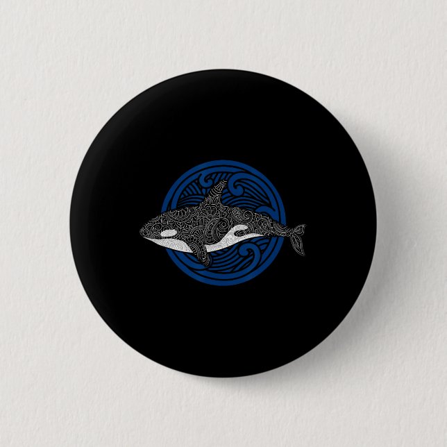 Killer Whale Design Ocean Waves Men Boys Kids Orca 6 Cm Round Badge (Front)