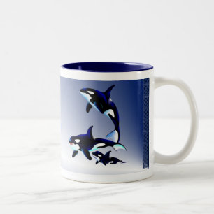 Killer Whale Family,_Mugs Two-Tone Coffee Mug