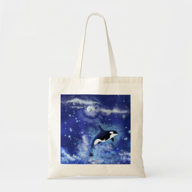 Killer Whale on Blue Full Moon Tote Bag (Front)