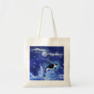 Killer Whale on Full Moon - Art Drawing Tote Bag