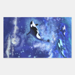 Killer Whale on Full Moon Blue Sticker Painting