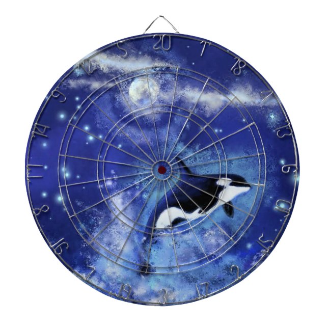 Killer Whale on Full Moon Dart Board - Blue (Front)