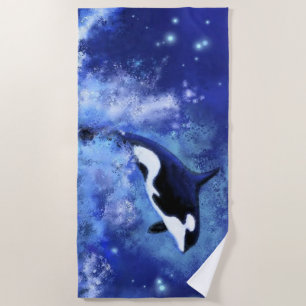 Killer Whale on Full Moon - Drawing Beach Towel