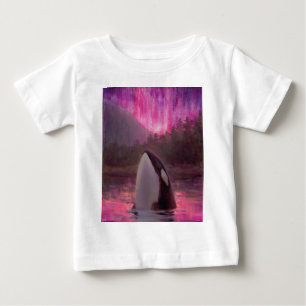 Killer Whale Orca and Pink/Magenta Northern Lights Baby T-Shirt
