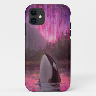 Killer Whale Orca and Pink/Magenta Northern Lights iPhone 11 Case