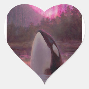 Killer Whale Orca and Pink/Magenta Northern Lights Heart Sticker