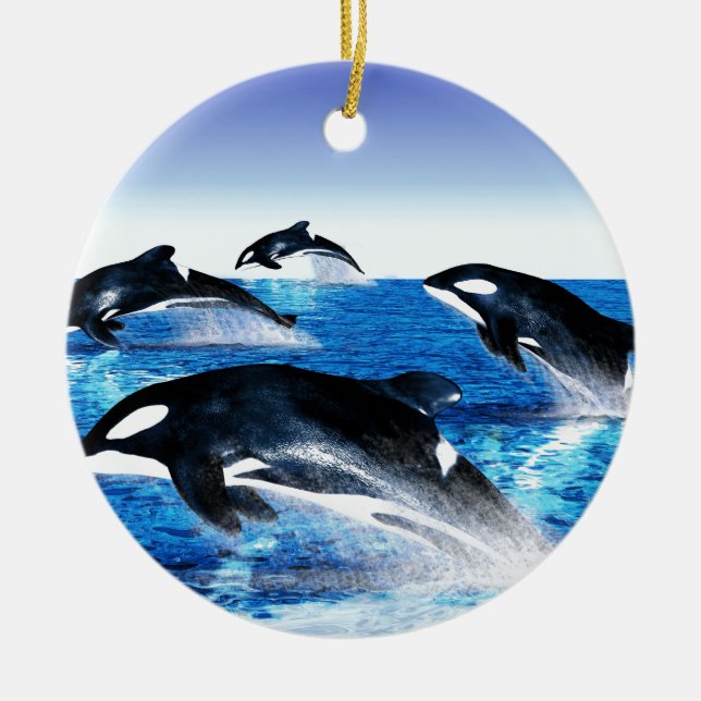 Killer Whale Pod Ceramic Ornament (Front)