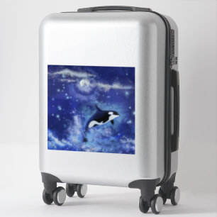Killer Whale Sticker Blue Full Moon Night