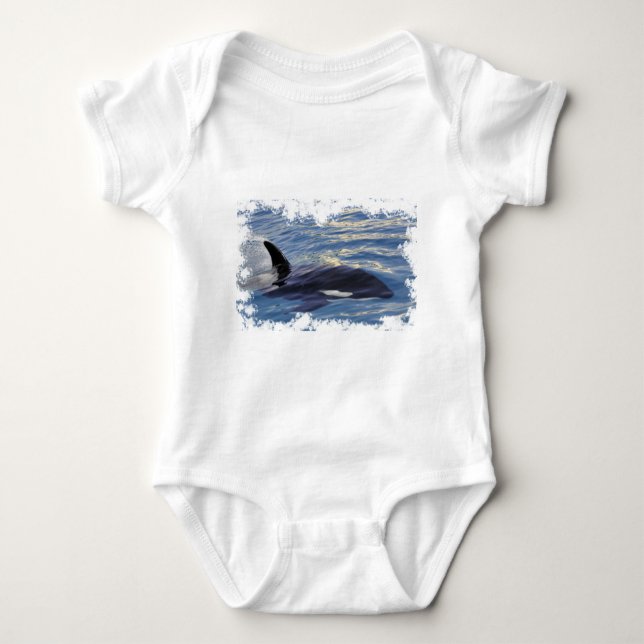 Killer whale swimming fast baby bodysuit (Front)