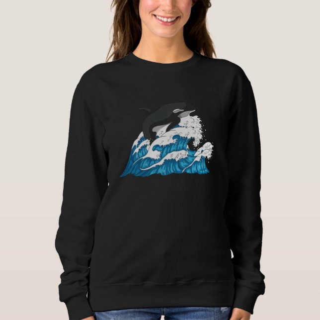 Killer Whale  Waves Ocean Animal Orca Long Sleeve Sweatshirt (Front)