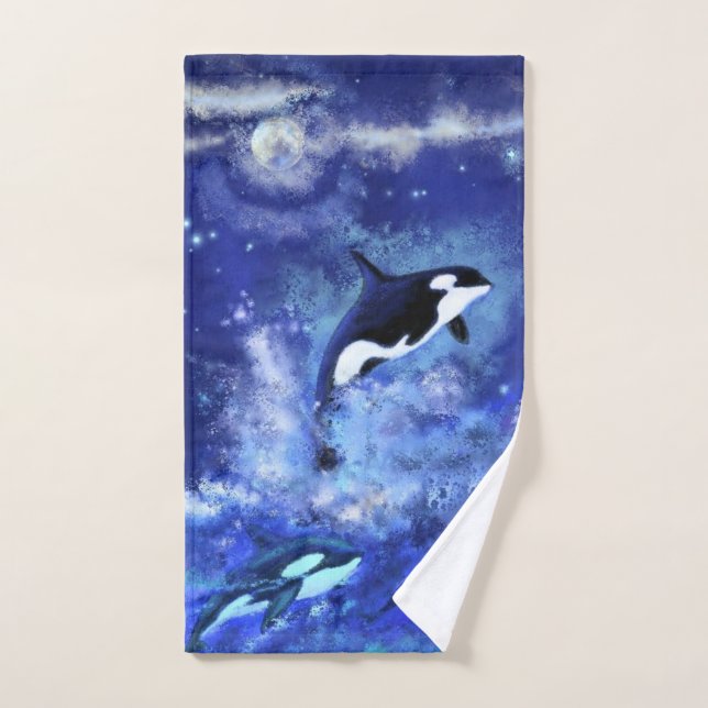 Killer Whales Blue Full Moon Bath Towel Set (Hand Towel)