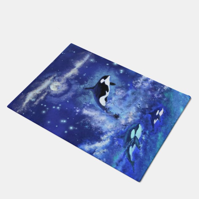 Killer Whales Blue Full Moon Doormat (Angled)