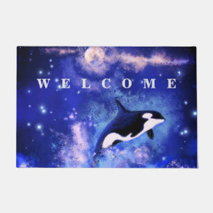Killer Whales Blue Full Moon Doormat Welcome