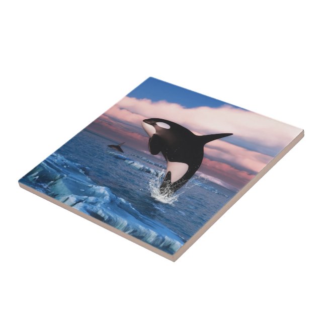 Killer whales in the Arctic Ocean Ceramic Tile (Side)