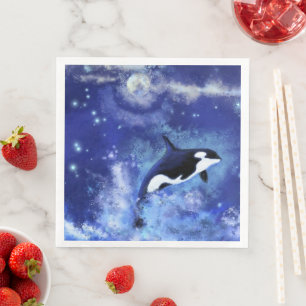 Killer Whales Napkins Blue Fulmoon Sky Night