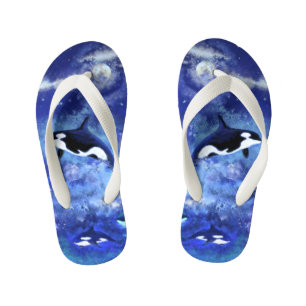 Killer Whales on Blue Full Moon Kid's Thongs
