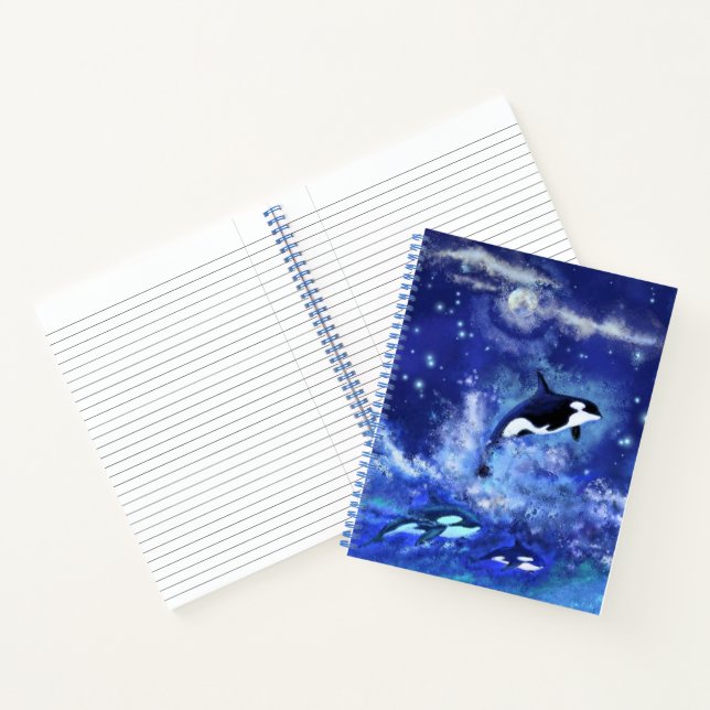 Killer Whales on Blue Full Moon Notebook (Inside)