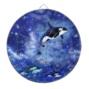 Killer Whales on Full Moon - Art Drawing Dartboard