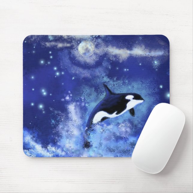 Killer Whales on Full Moon - Art Drawing Mouse Pad (With Mouse)