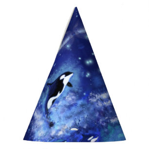 Killer Whales on Full Moon - Art Drawing Party Hat