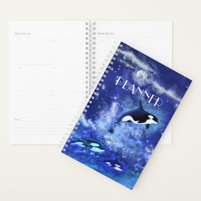 Killer Whales on Full Moon - Art Drawing Planner (Display)