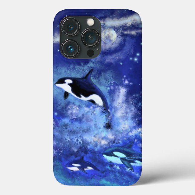 Killer Whales on Full Moon Blue Case-Mate iPhone Case (Back)