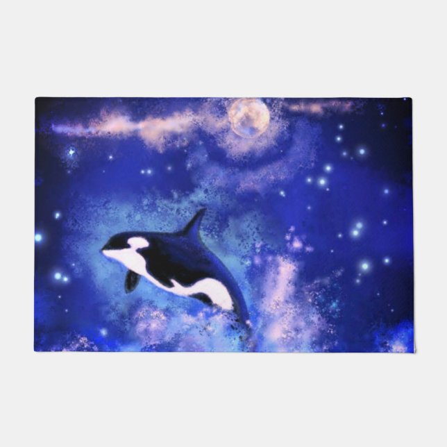 Killer Whales on Full Moon Doormat - Blue Nigh (Front)