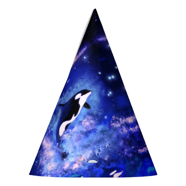 Killer Whales on Full Moon Party Hat - Painting (Left)