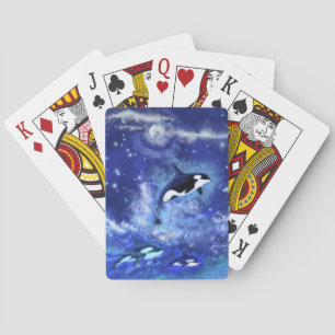 Killer Whales on Full Moon Playing Cards Painting