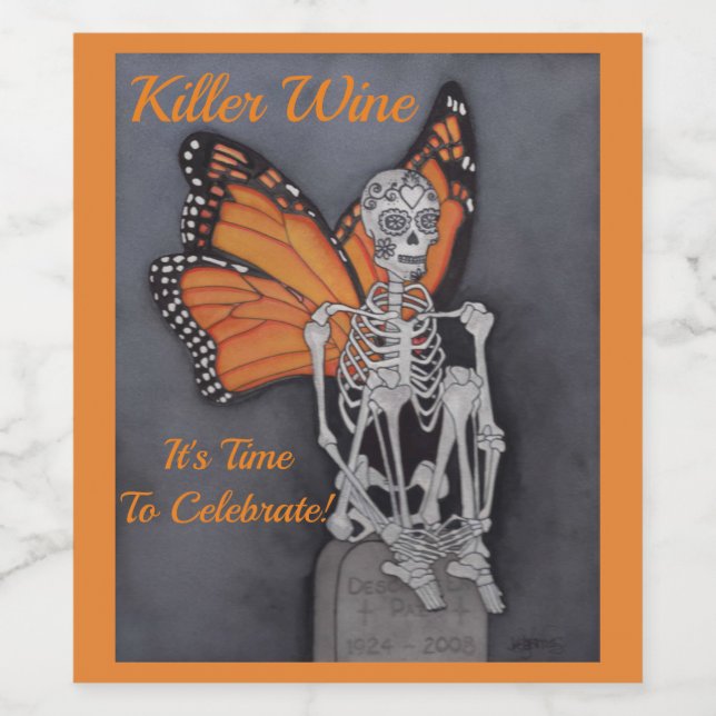 Killer Wine Skeleton Personalise Text 6 Labels (Single Label)