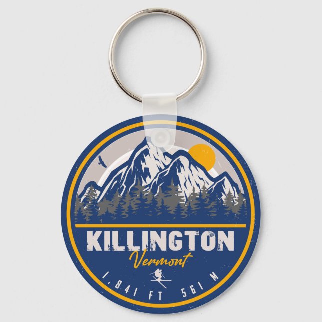 Killington Vermont Retro Sunset Ski Souvenirs Key Ring (Front)