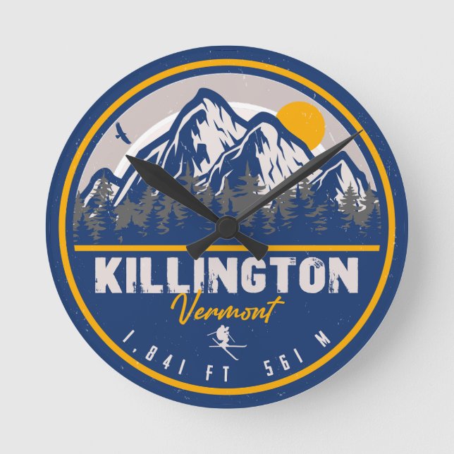 Killington Vermont Retro Sunset Ski Souvenirs Round Clock (Front)