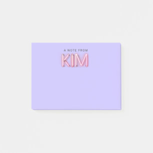 Kim name in glowing neon lights post-it notes