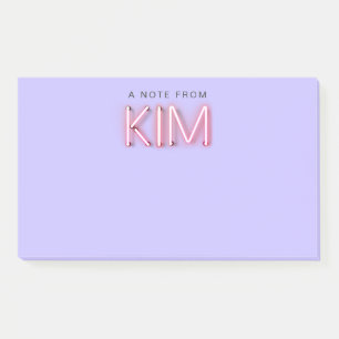Kim name in glowing neon lights post-it notes