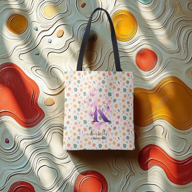 Kimberly's Charming Floral Monogram Design - K Tote Bag (Creator Uploaded)