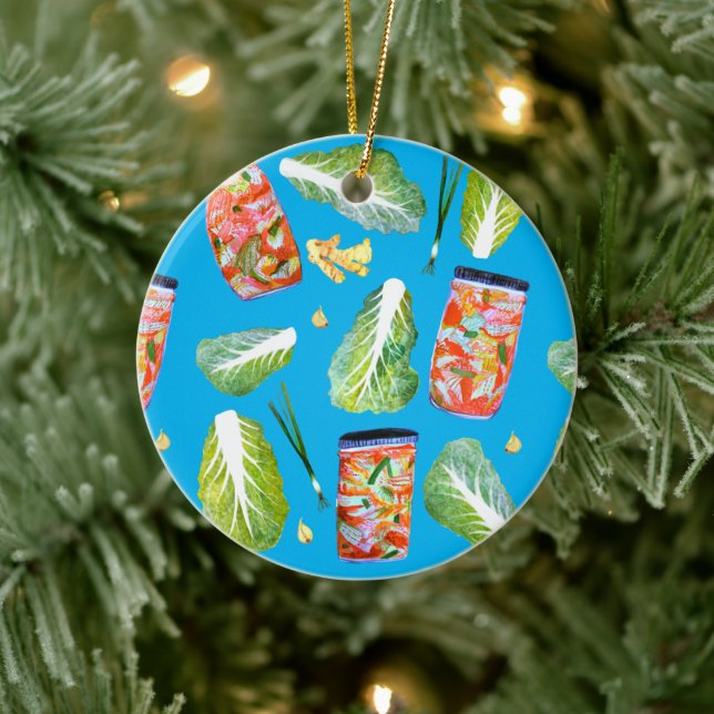 Kimchi Ingredients Fun Fermentation Watercolor Ceramic Ornament (Tree)