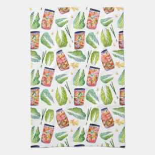Kimchi Ingredients Spicy Fermentation Watercolor Tea Towel
